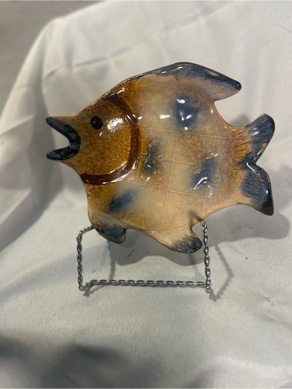 Glazed Ceramic Fish Accent Plate in Brown and Blue